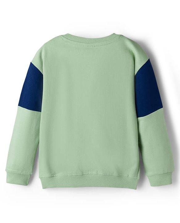 Babyhug Terry Knit Full Sleeves Cut & Sew Text & Animal Print Sweatshirt & Joggers Set - Green