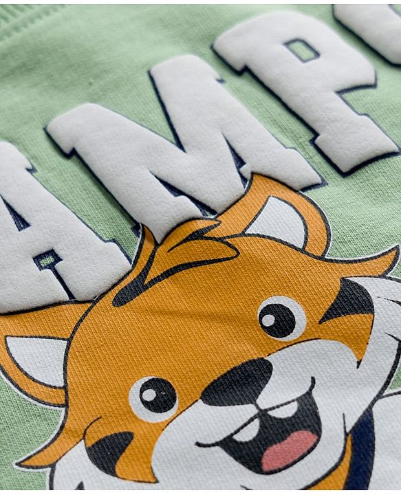 Babyhug Terry Knit Full Sleeves Cut & Sew Text & Animal Print Sweatshirt & Joggers Set - Green