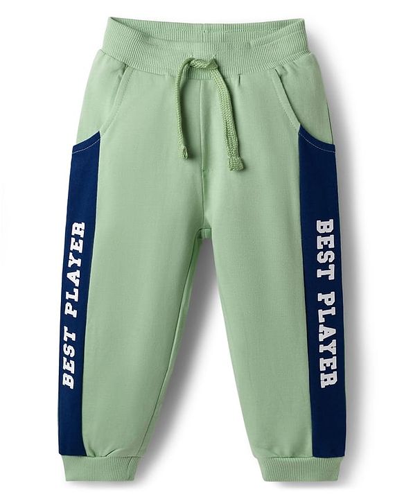 Babyhug Terry Knit Full Sleeves Cut & Sew Text & Animal Print Sweatshirt & Joggers Set - Green