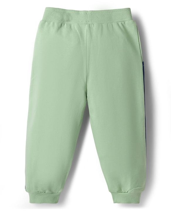 Babyhug Terry Knit Full Sleeves Cut & Sew Text & Animal Print Sweatshirt & Joggers Set - Green