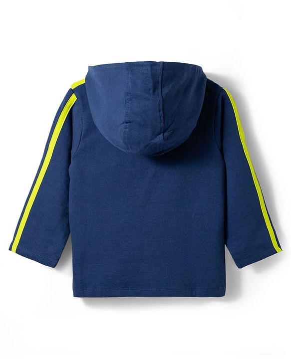 Babyhug Terry Knit Full Sleeves Hooded Cut & Sew T-Shirt & Lounge Pant Set with Sport Print & Tape Detailing - Navy Blue