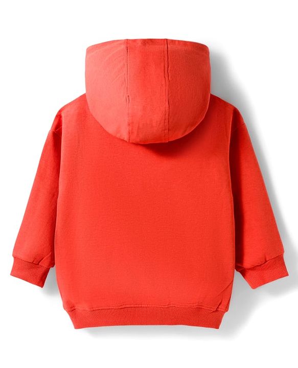 Babyhug Terry Knit Full Sleeves Awesome Text Printed Hooded Sweatshirt & Trouser Set - Rust Orange