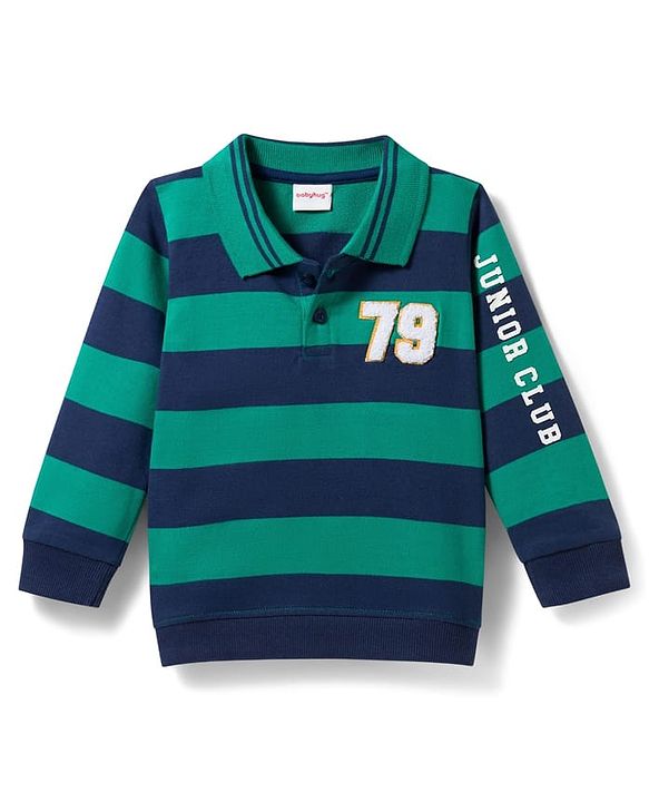 Babyhug Terry Knit Full Sleeves Striped Polo T-Shirt & Trouser Set - Multicolor
