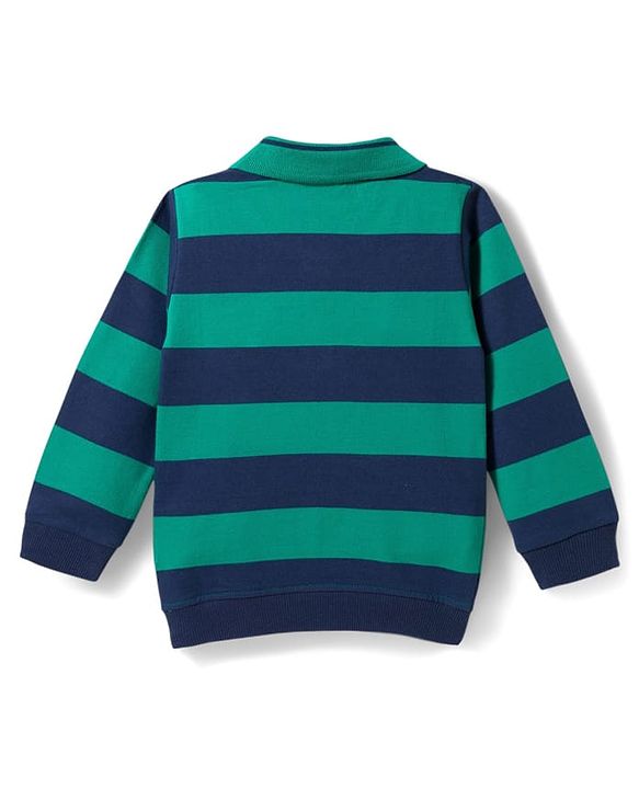 Babyhug Terry Knit Full Sleeves Striped Polo T-Shirt & Trouser Set - Multicolor