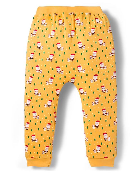 Babyhug Cotton Interlock Knit Full Length Diaper Leggings With Christmas Print Pack Of 3 - Green Yellow & Red