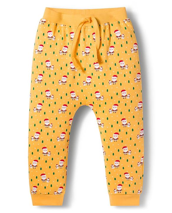 Babyhug Cotton Interlock Knit Full Length Diaper Leggings With Christmas Print Pack Of 3 - Green Yellow & Red