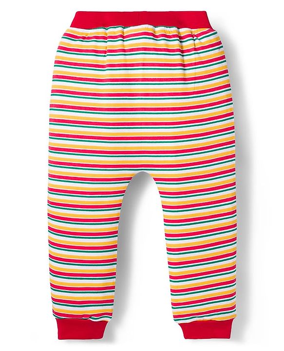 Babyhug Cotton Interlock Knit Full Length Diaper Leggings With Christmas Print Pack Of 3 - Green Yellow & Red