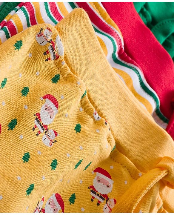 Babyhug Cotton Interlock Knit Full Length Diaper Leggings With Christmas Print Pack Of 3 - Green Yellow & Red