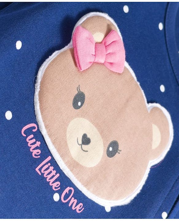 Babyhug Cotton Knit Full Sleeves  Footed Sleepsuit With Bear Patch - Navy Blue