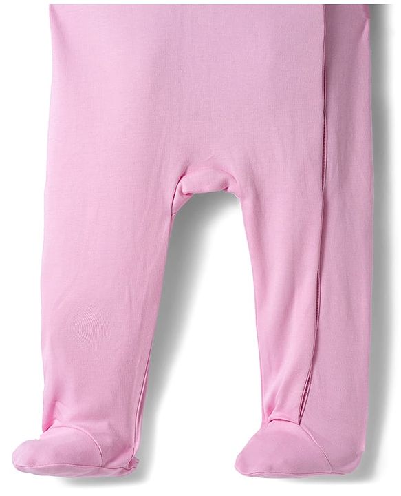 Babyhug Cotton Knit Full Sleeve Footed Sleepsuit with Teddy Patch - Pink