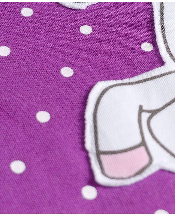 Babyhug Cotton Knit Full Sleeves Footed Sleepsuit With Polka Dots & Unicorn Print - Lavender