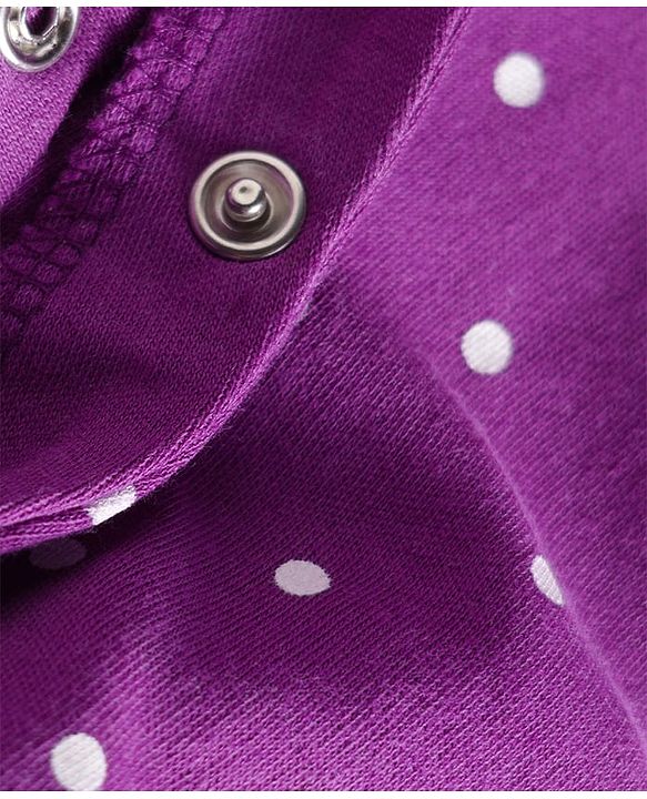 Babyhug Cotton Knit Full Sleeves Footed Sleepsuit With Polka Dots & Unicorn Print - Lavender