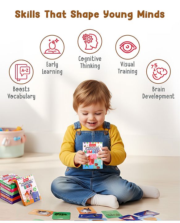 Babyhug 150 Piece Early Learning Flash Cards 8 Themes in One| Educational Double-Sided Cards| Montessori Learning| Fosters Interest| Colorful Cards| Safe & Non-Toxic - Multicolor
