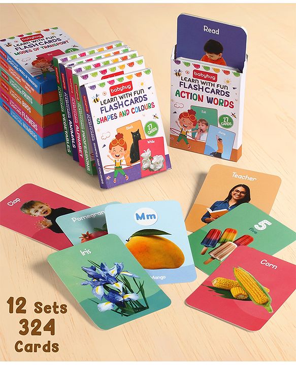 Babyhug 150 Piece Early Learning Flash Cards 8 Themes in One| Educational Double-Sided Cards| Montessori Learning| Fosters Interest| Colorful Cards| Safe & Non-Toxic - Multicolor