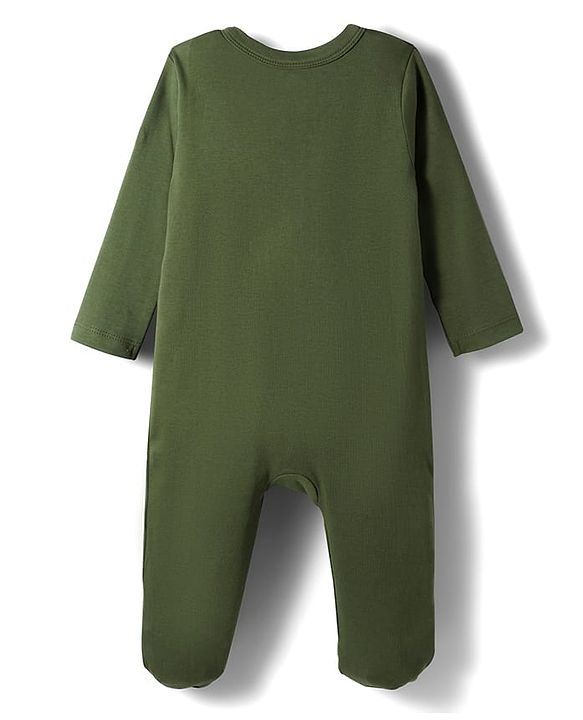 Babyhug Cotton Knit Full Sleeves Footed Sleepsuits With Stripes & Animal Print Pack Of 2 - Yellow & Green