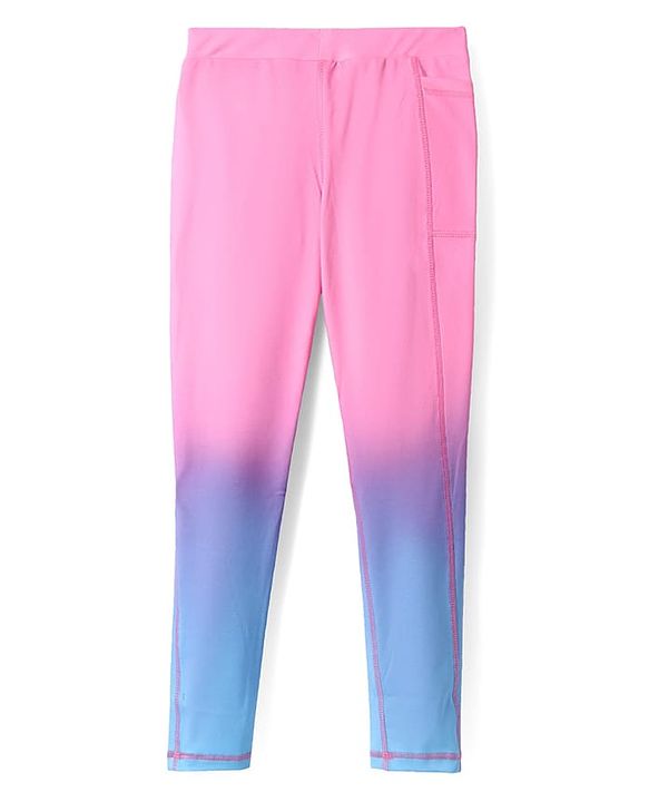 Pine Active Knit Full Length Printed Super Stretch Leggings With Ombre Print- Pink & Light Blue