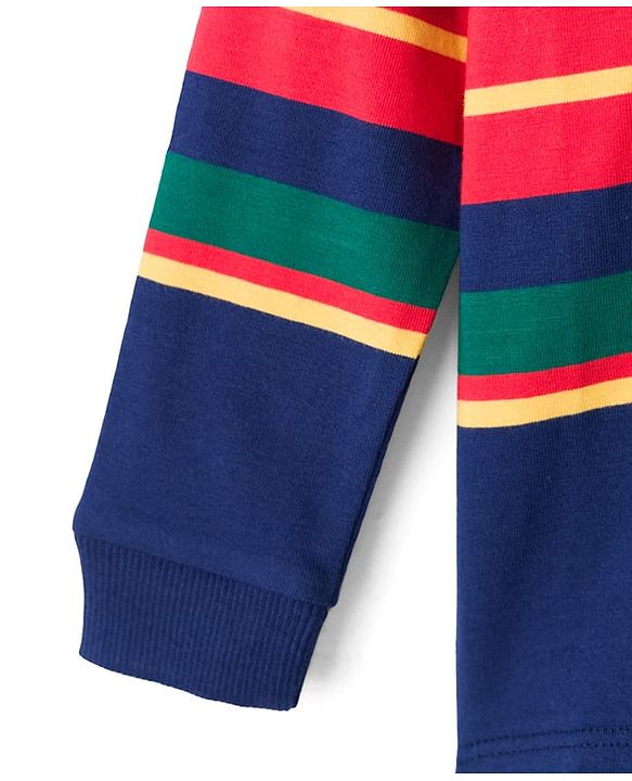 Babyhug Cotton Elastane Knit Full Sleeves Turtle Neck Winter T-Shirt with Stripes - Navy Blue