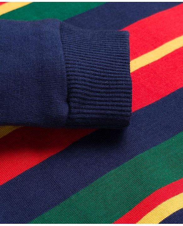 Babyhug Cotton Elastane Knit Full Sleeves Turtle Neck Winter T-Shirt with Stripes - Navy Blue