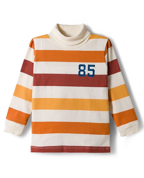 Babyhug Knitted Full Sleeves Turtle Neck Winter T-Shirt - Off White