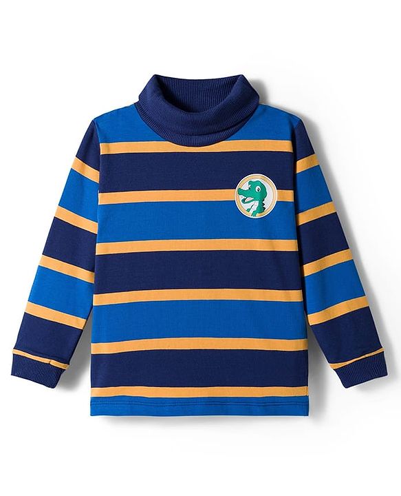 Babyhug Knitted Full Sleeves Turtle Neck Winter T-Shirt - Navy Blue