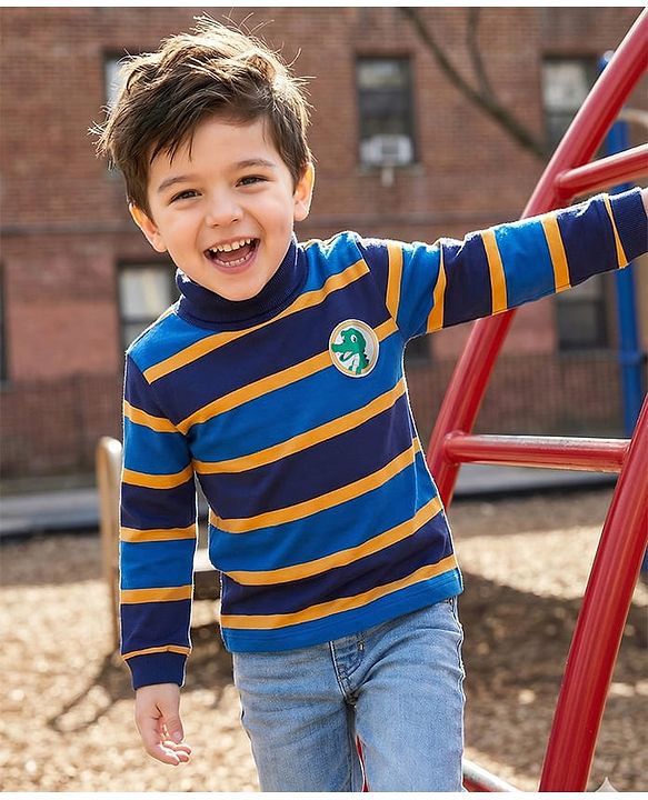 Babyhug Knitted Full Sleeves Turtle Neck Winter T-Shirt - Navy Blue