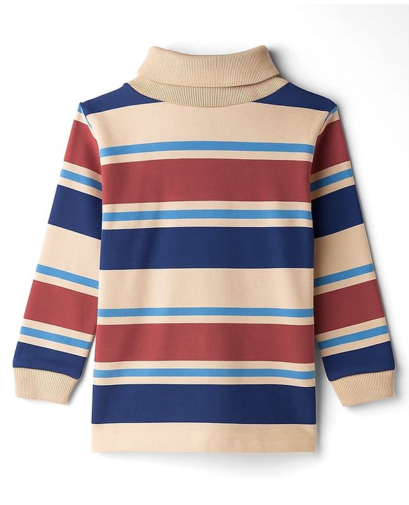 Babyhug Cotton Elastane Knit Full Sleeves Turtle Neck Winter T-Shirt with Stripes - Multicolor