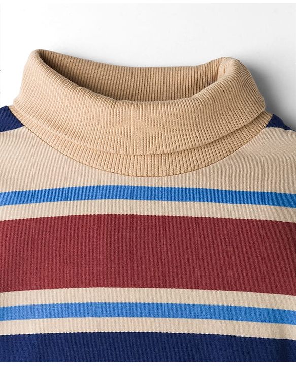 Babyhug Cotton Elastane Knit Full Sleeves Turtle Neck Winter T-Shirt with Stripes - Multicolor