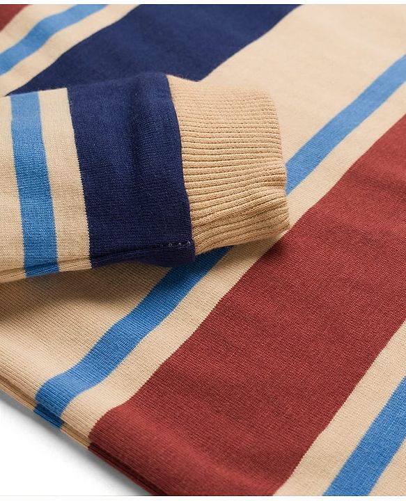 Babyhug Cotton Elastane Knit Full Sleeves Turtle Neck Winter T-Shirt with Stripes - Multicolor