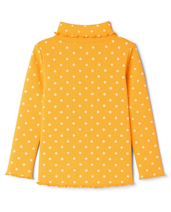 Babyhug Cotton Elastane Knit Full Sleeves Turtle Neck Winter T-Shirt with Polka Dot Print - Yellow