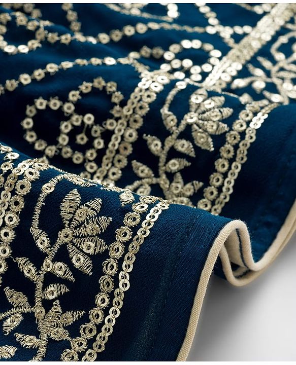 Babyhug Georgette Woven Sleeveless Choli Lehenga Set with Dupatta Embroidery & Sequin Detailing - Navy Blue