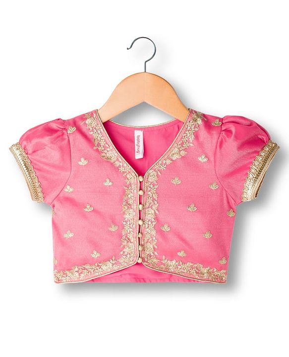 Babyhug Woven Half Sleeves Choli Lehenga & Dupatta Set With Floral Embriodery - Pink