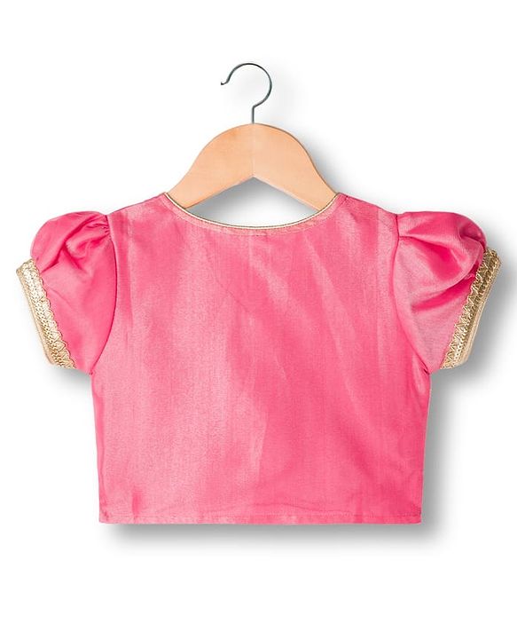 Babyhug Woven Half Sleeves Choli Lehenga & Dupatta Set With Floral Embriodery - Pink