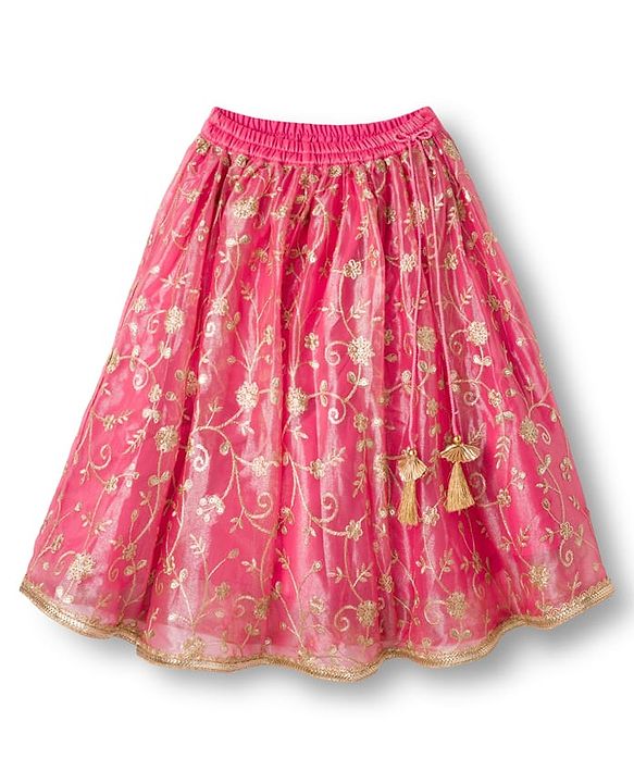 Babyhug Woven Half Sleeves Choli Lehenga & Dupatta Set With Floral Embriodery - Pink