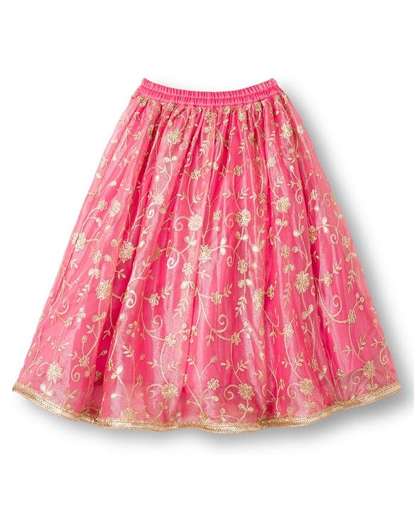Babyhug Woven Half Sleeves Choli Lehenga & Dupatta Set With Floral Embriodery - Pink