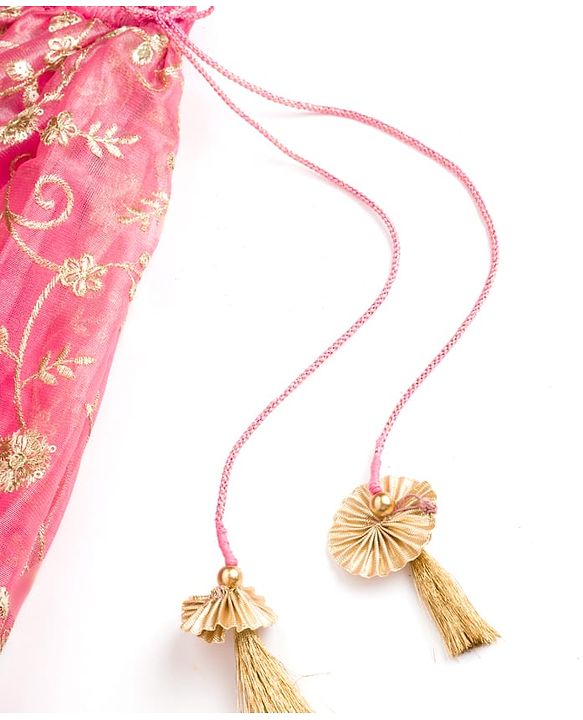 Babyhug Woven Half Sleeves Choli Lehenga & Dupatta Set With Floral Embriodery - Pink