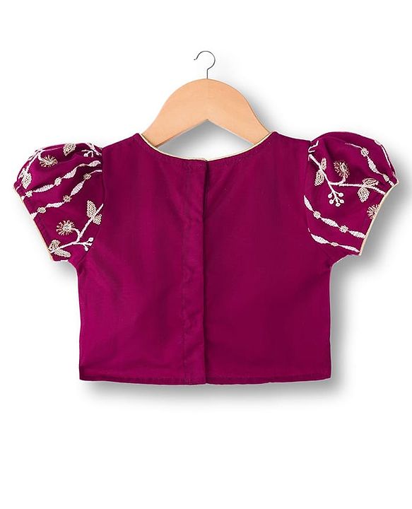 Babyhug Net Woven Half Sleeves Choli Lehenga & Dupatta Set With Floral Sequin Embriodery - Wine