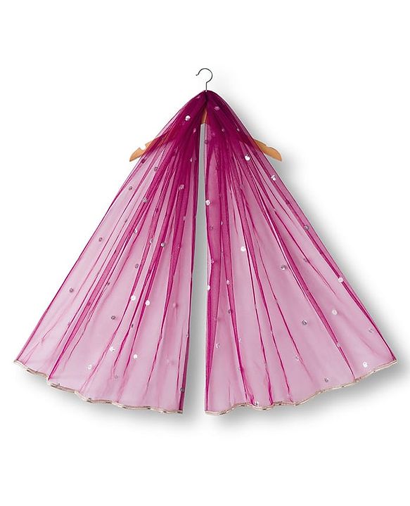 Babyhug Net Woven Half Sleeves Choli Lehenga & Dupatta Set With Floral Sequin Embriodery - Wine