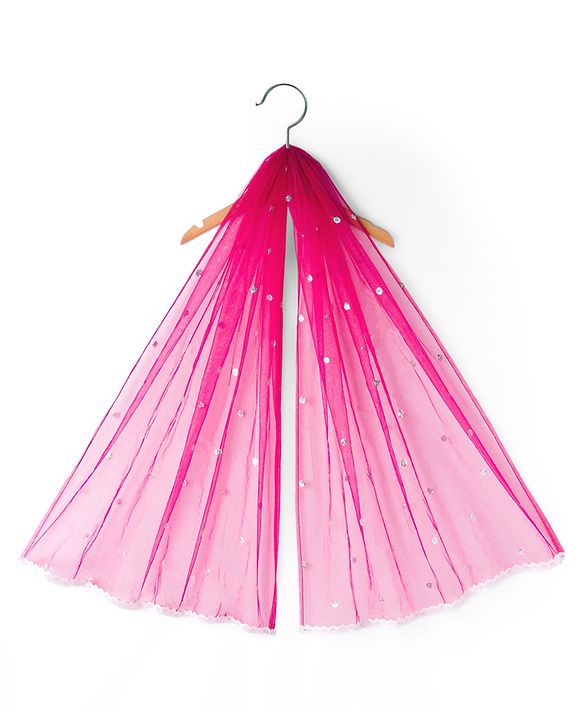 Babyhug Net Woven Frill Sleeves Choli Lehenga & Dupatta Set With Floral Embriodery - Fuschia