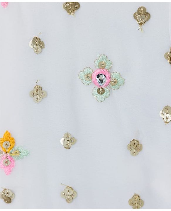 Babyhug Georgett Woven Flutter Sleeves Mirror Embroidered Choli Lehenga  and Dupatta Set  -White