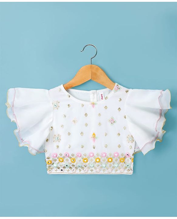 Babyhug Georgett Woven Flutter Sleeves Mirror Embroidered Choli Lehenga  and Dupatta Set  -White