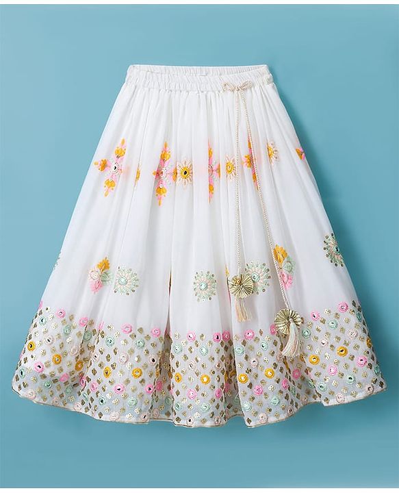Babyhug Georgett Woven Flutter Sleeves Mirror Embroidered Choli Lehenga  and Dupatta Set  -White