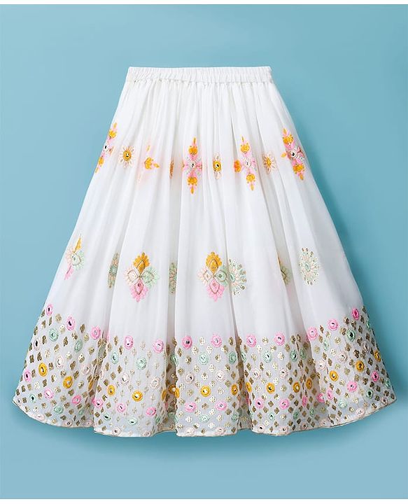 Babyhug Georgett Woven Flutter Sleeves Mirror Embroidered Choli Lehenga  and Dupatta Set  -White