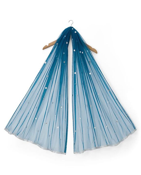 Babyhug Net Woven Half Sleeves Choli Lehenga & Dupatta Set With Sequin Embriodery - Blue