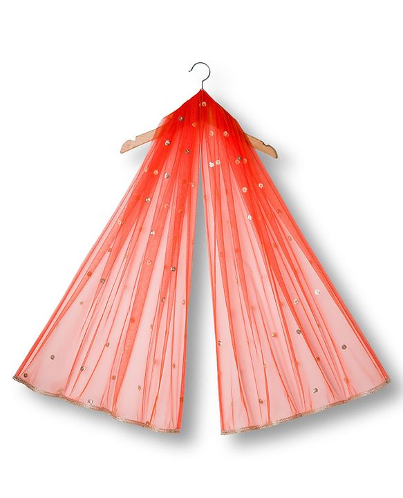 Babyhug Net Woven Half Sleeves Choli Lehenga & Dupatta Set With Sequin Embriodery - Orange