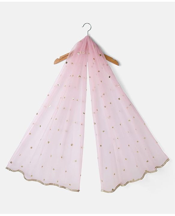 Babyhug Net Woven Half Sleevez Lehenga Choli Set With Floral Emrboidery & Dupatta - Peach