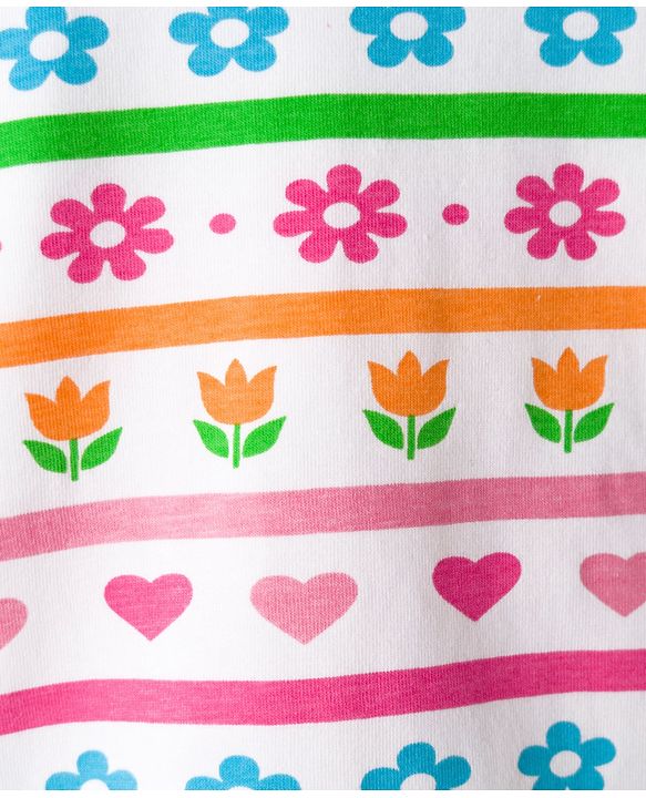 Babyhug Cotton Elastane Knit Full Sleeves Turtle Neck Winter T-Shirt with Floral & Heart Print - White