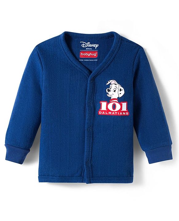 Babyhug Disney Interlock Full Sleeves Front Open Thermal Vest With 101 Dalmatians Graphics - Navy Blue