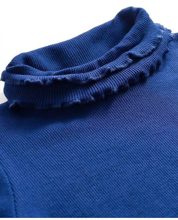 Babyhug Cotton Knit Full Sleeves Solid Color Turtle Neck Winter T-Shirt - Navy Blue