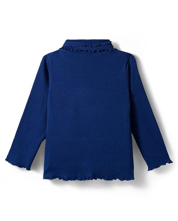 Babyhug Cotton Knit Full Sleeves Solid Color Turtle Neck Winter T-Shirt - Navy Blue