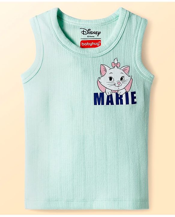 Babyhug Disney Interlock Sleeveless Pullover Thermal Vest & Pant Set with The Aristocats Marie Print - Light Blue